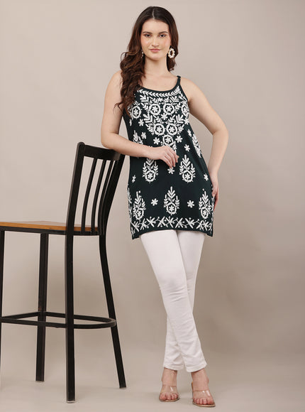 Chikankari Embroidered Spaghetti Strap Short Kurta