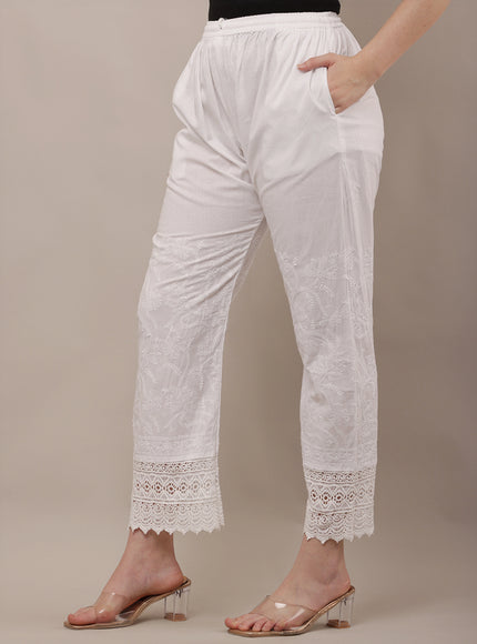Embroidered Lace Hem Straight Pants for Women