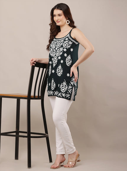 Chikankari Embroidered Spaghetti Strap Short Kurta