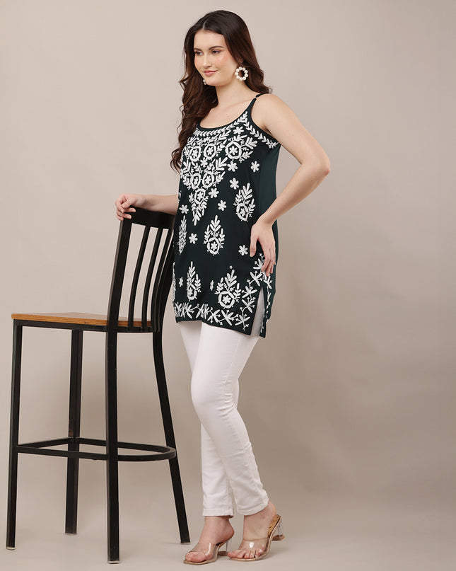 Chikankari Embroidered Spaghetti Strap Short Kurta
