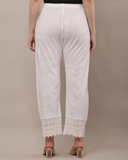 Embroidered Lace Hem Straight Pants for Women