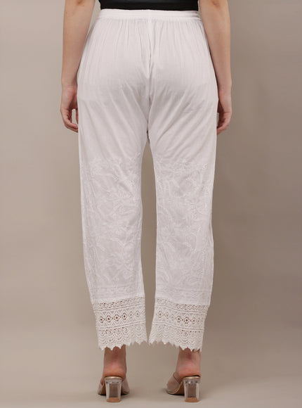 Embroidered Lace Hem Straight Pants for Women
