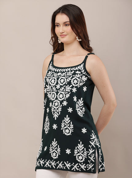 Chikankari Embroidered Spaghetti Strap Short Kurta