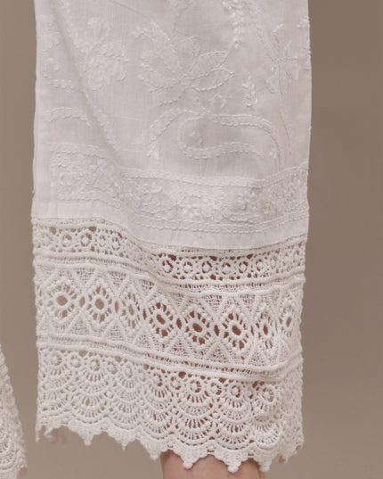 Embroidered Lace Hem Straight Pants for Women