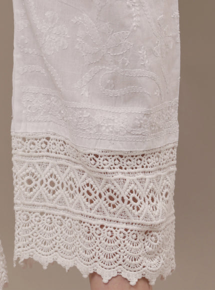 Embroidered Lace Hem Straight Pants for Women