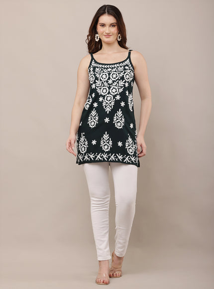 Chikankari Embroidered Spaghetti Strap Short Kurta