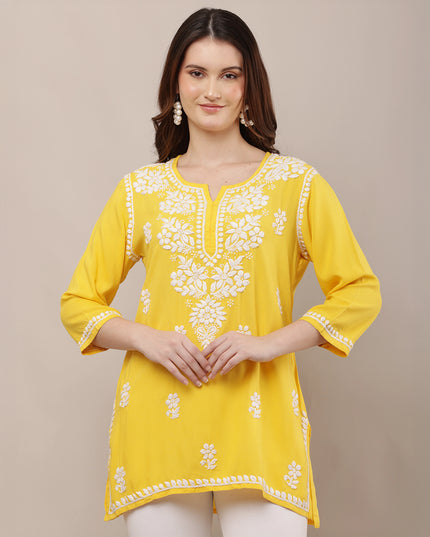 Hand-Embroidered 100% Chikan Kari Ethnic Kurti