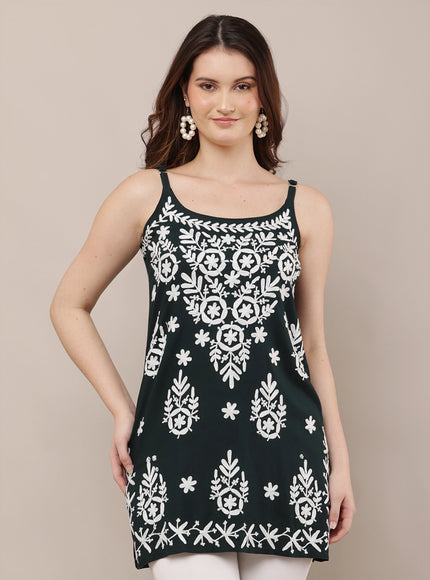 Chikankari Embroidered Spaghetti Strap Short Kurta