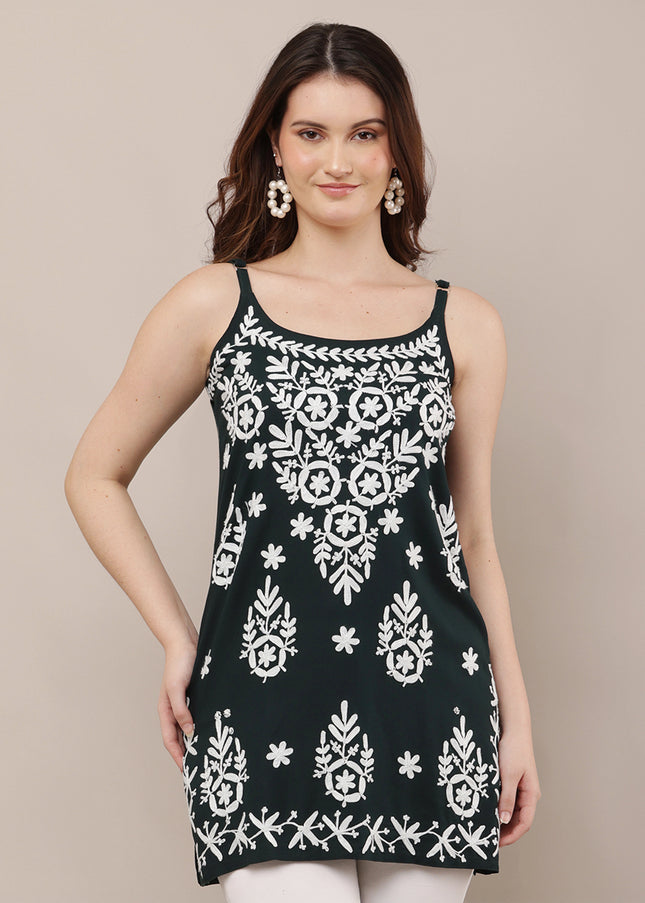 Chikankari Embroidered Spaghetti Strap Short Kurta