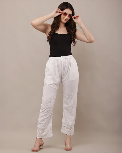 Embroidered Lace Hem Straight Pants for Women