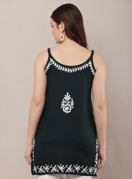 Chikankari Embroidered Spaghetti Strap Short Kurta