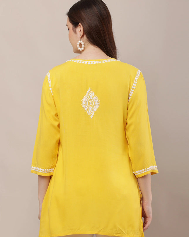 Hand-Embroidered 100% Chikan Kari Ethnic Kurti