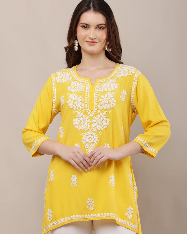 Hand-Embroidered 100% Chikan Kari Ethnic Kurti