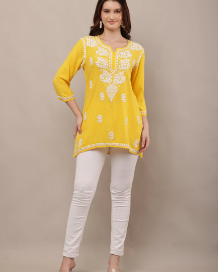 Hand-Embroidered 100% Chikan Kari Ethnic Kurti