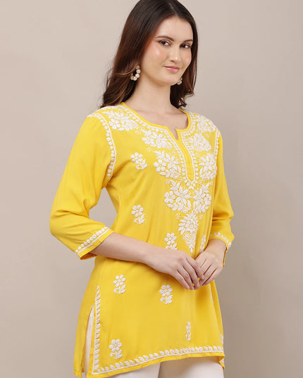 Hand-Embroidered 100% Chikan Kari Ethnic Kurti