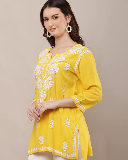 Hand-Embroidered 100% Chikan Kari Ethnic Kurti