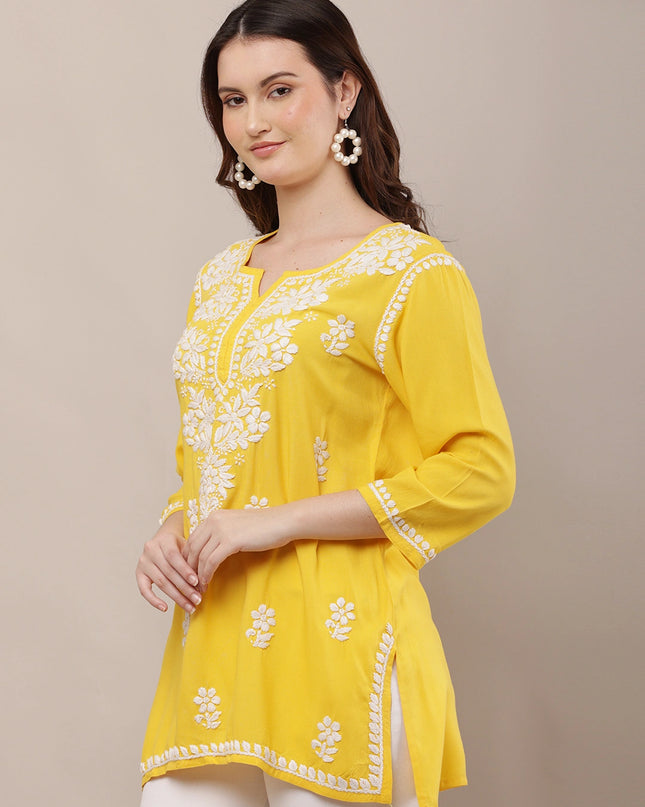 Hand-Embroidered 100% Chikan Kari Ethnic Kurti