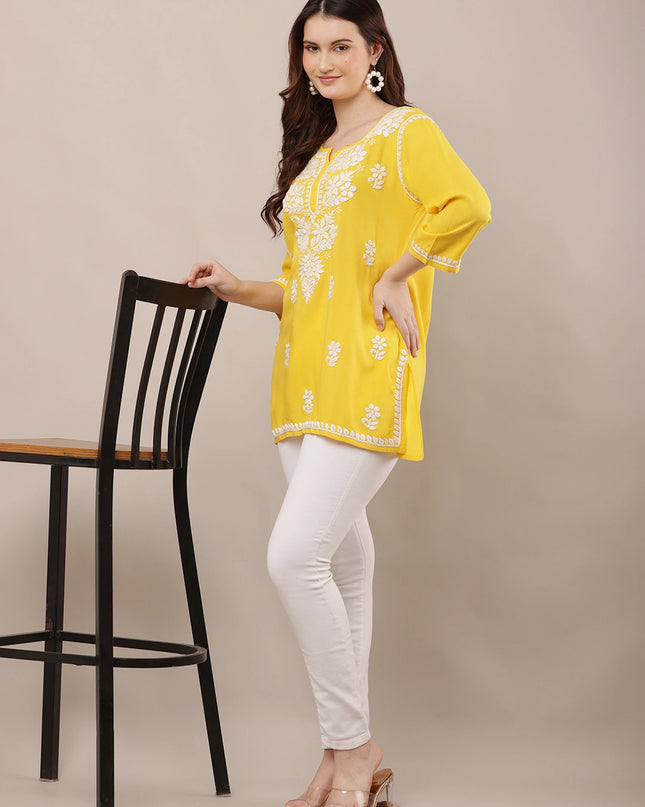 Hand-Embroidered 100% Chikan Kari Ethnic Kurti