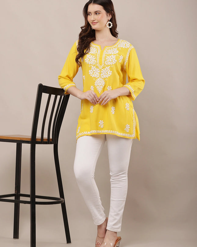 Hand-Embroidered 100% Chikan Kari Ethnic Kurti