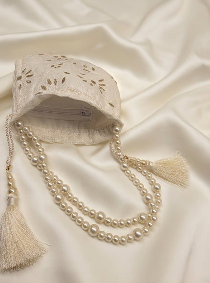 Elegant Pearl Handle Embroidered Potli Bag for Women | Ethnic Wedding & Party Clutch