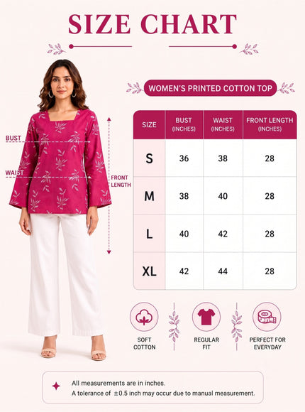 Botanical Printed Square Neck Flared Sleeves Pure Cotton Kurti