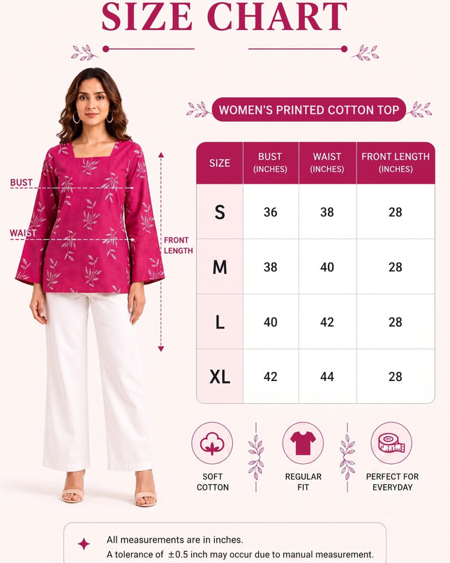 Botanical Printed Square Neck Flared Sleeves Pure Cotton Kurti