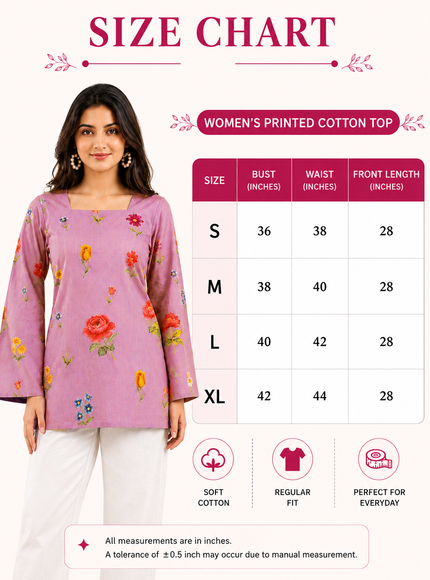 Botanical Printed Square Neck Flared Sleeves Pure Cotton Kurti