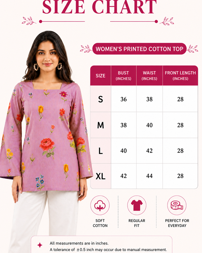 Botanical Printed Square Neck Flared Sleeves Pure Cotton Kurti