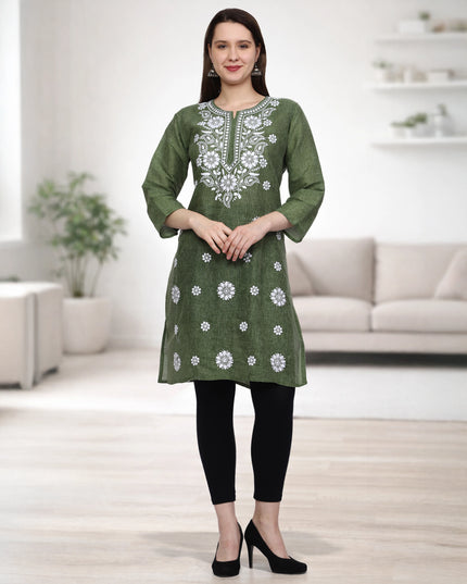 Lucknow Chikankari Regular Wear Khadi Cotton Kurti