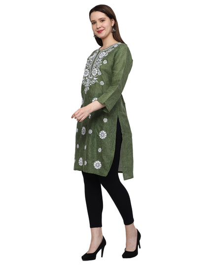 Lucknow Chikankari Regular Wear Khadi Cotton Kurti