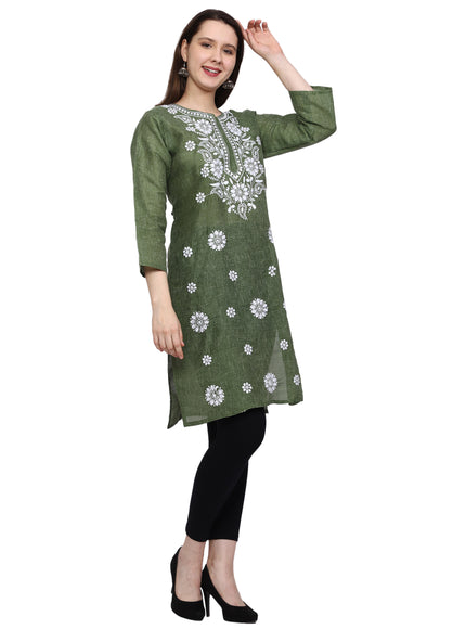 Lucknow Chikankari Regular Wear Khadi Cotton Kurti