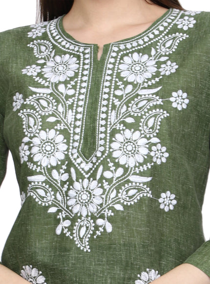 Lucknow Chikankari Regular Wear Khadi Cotton Kurti