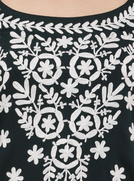 Chikankari Embroidered Spaghetti Strap Green Short Kurta