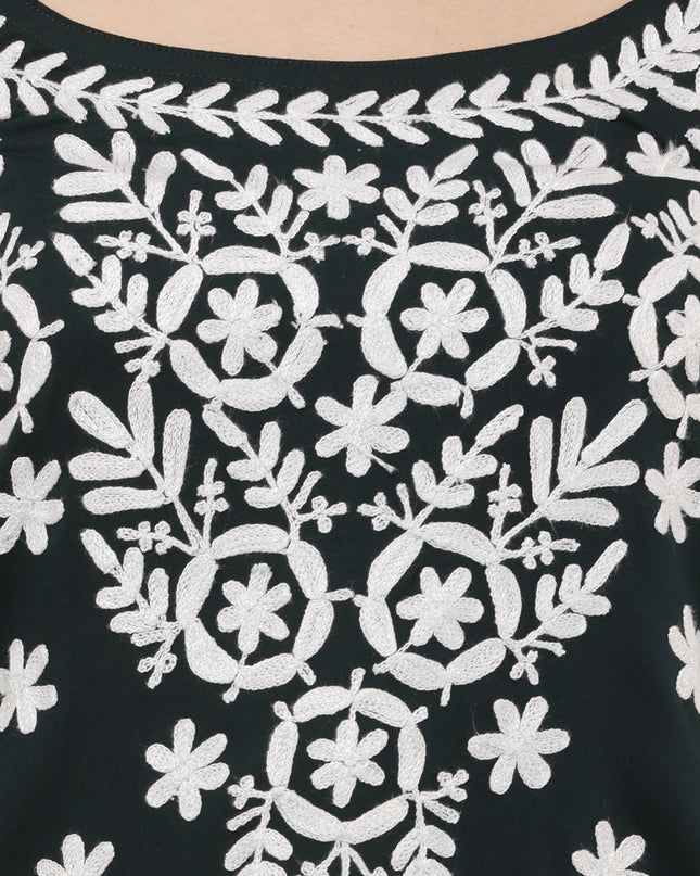 Chikankari Embroidered Spaghetti Strap Green Short Kurta