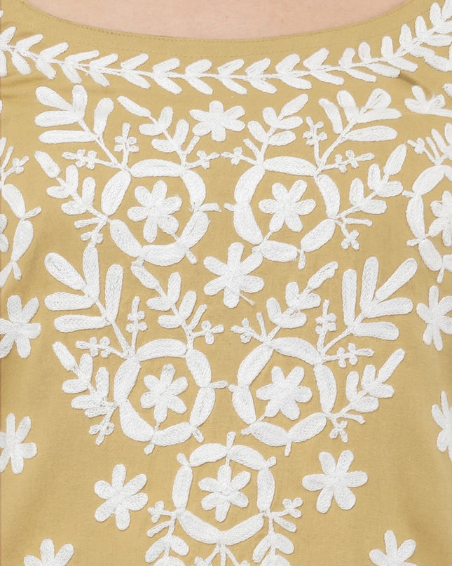 Chikankari Embroidered Spaghetti Strap Mustard  Short Kurta