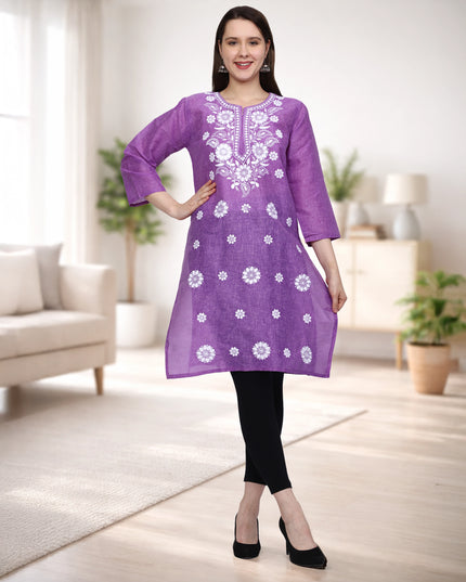 Lucknow Chikankari Regular Wear Khadi Cotton Kurti