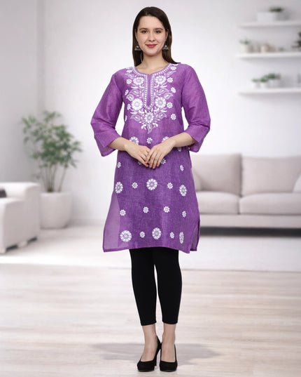 Lucknow Chikankari Regular Wear Khadi Cotton Kurti