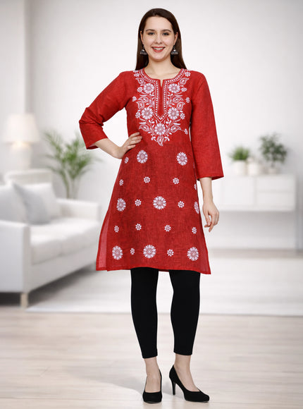 Lucknow Chikankari Regular Wear Khadi Cotton Kurti