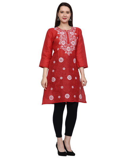 Lucknow Chikankari Regular Wear Khadi Cotton Kurti