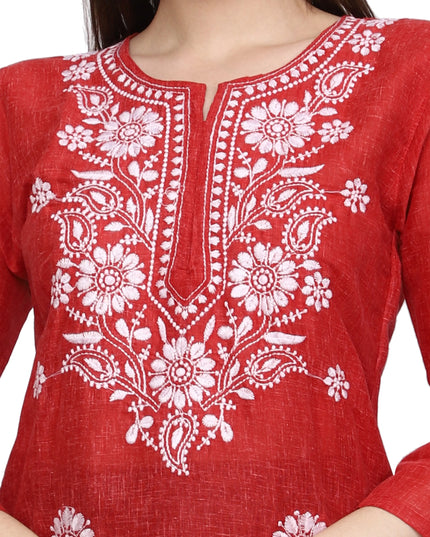 Lucknow Chikankari Regular Wear Khadi Cotton Kurti
