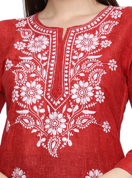 Lucknow Chikankari Regular Wear Khadi Cotton Kurti