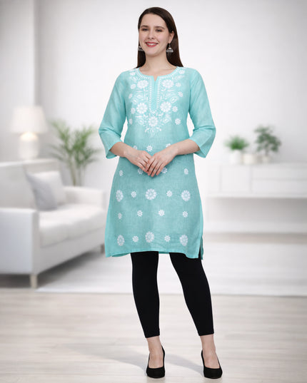 Lucknow Chikankari Regular Wear Khadi Cotton Kurti