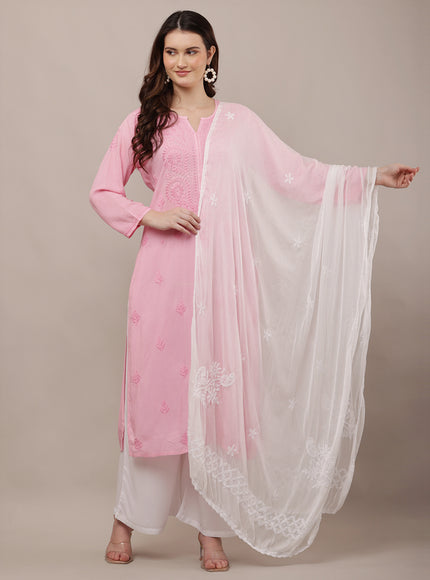 Floral Embroidered Chikankari Work Chiffon Dupatta