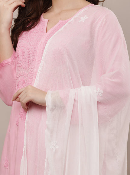 Floral Embroidered Chikankari Work Chiffon Dupatta