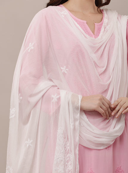 Floral Embroidered Chikankari Work Chiffon Dupatta