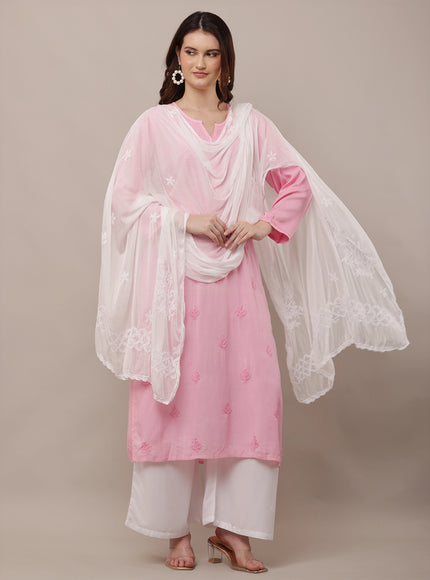 Floral Embroidered Chikankari Work Chiffon Dupatta